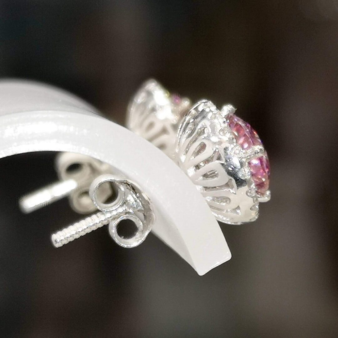 Gold Earrings with Diamonds and Pink Moissanite - SOPHYGEMS