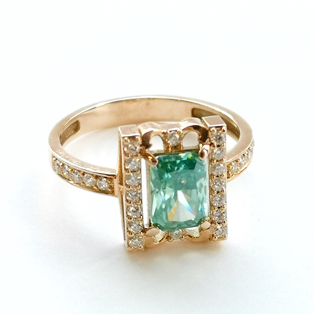Green Moissanite 1.2ct Radiant Gold Ring - SOPHYGEMS