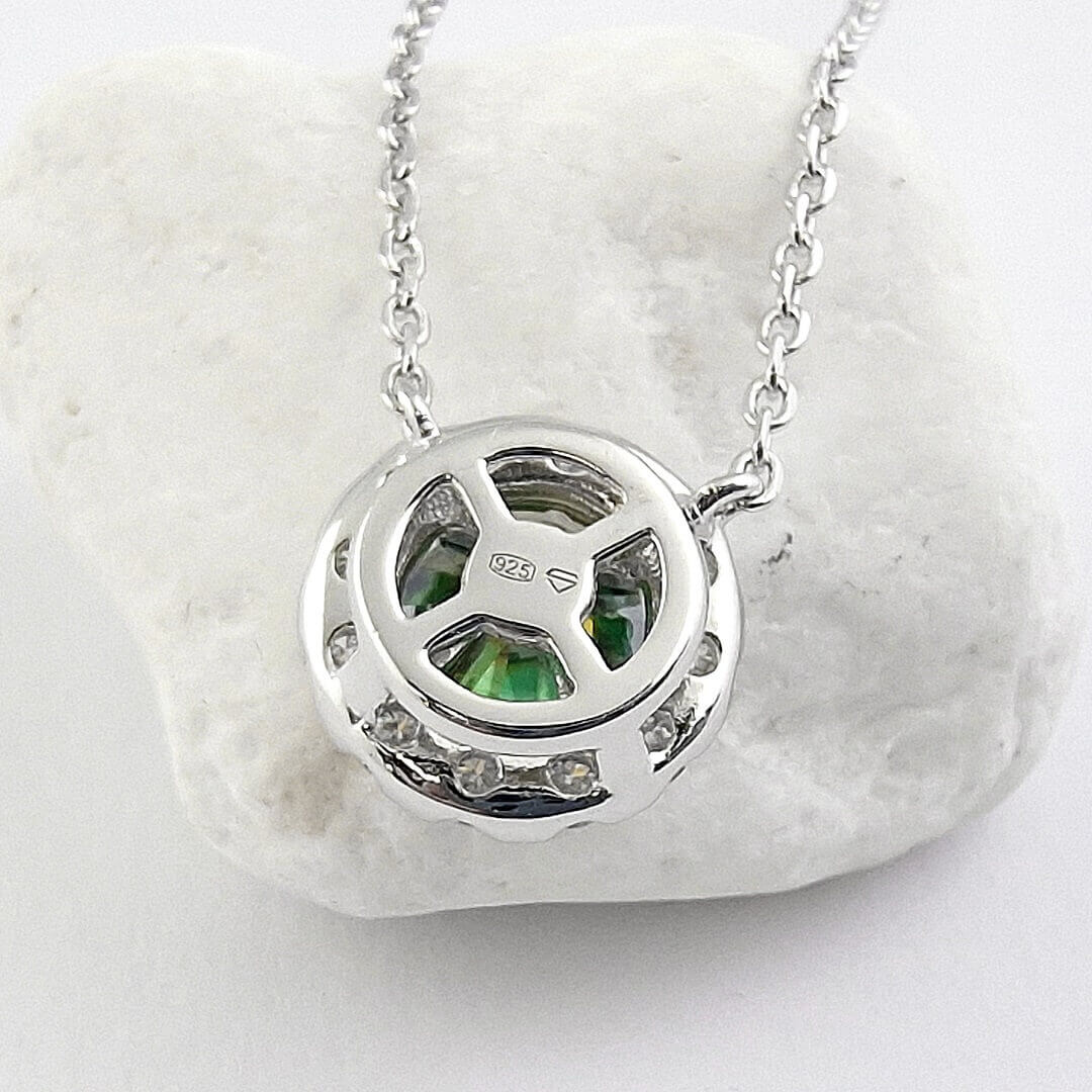 Green Moissanite Sterling Silver Halo Pendant - SOPHYGEMS