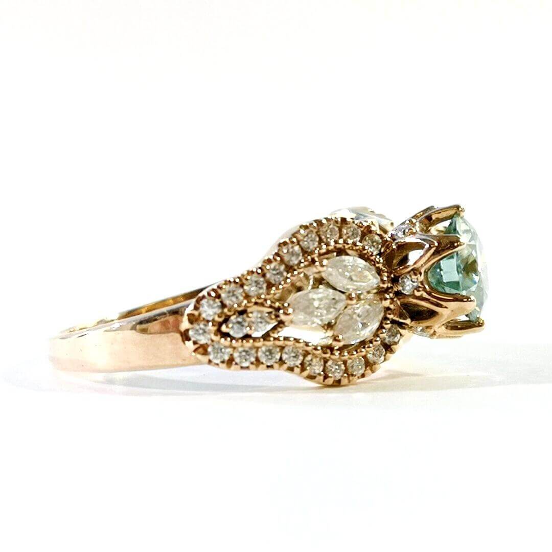 Luxury Gold Ring Blue and White Moissanite - SOPHYGEMS