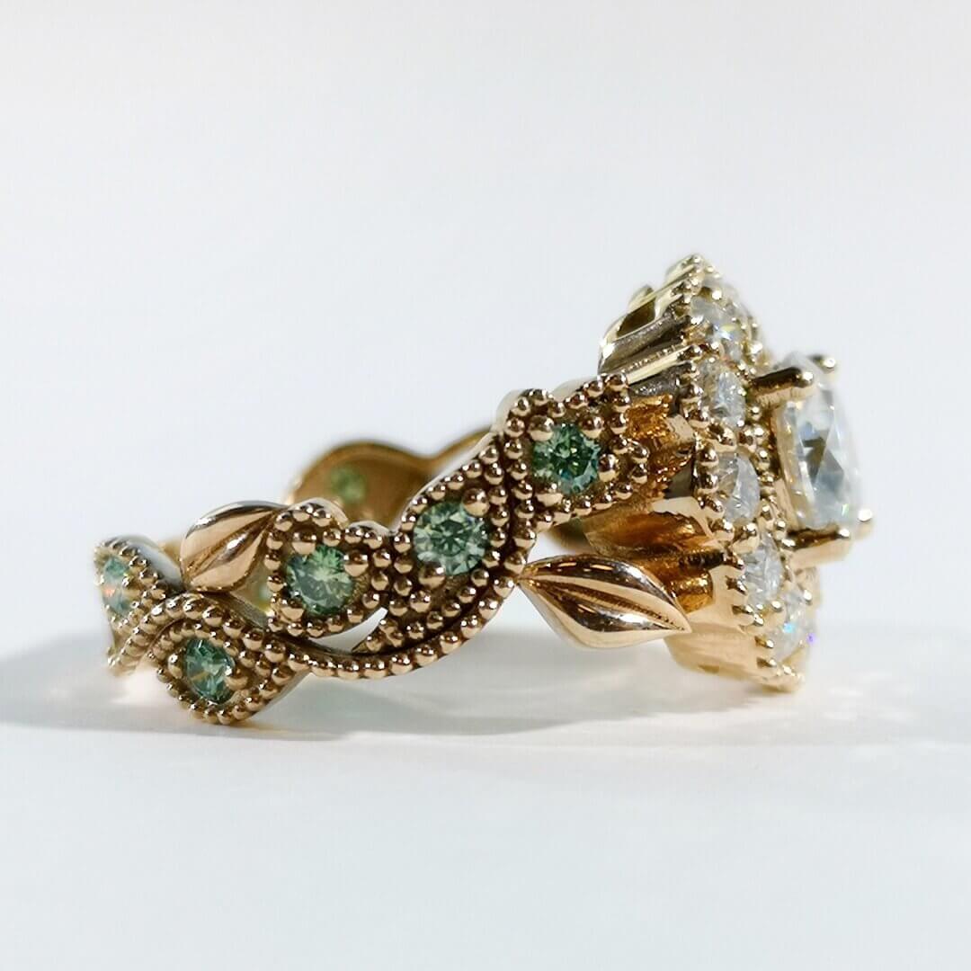 Luxury Gold Ring White and Blue Moissanites - SOPHYGEMS