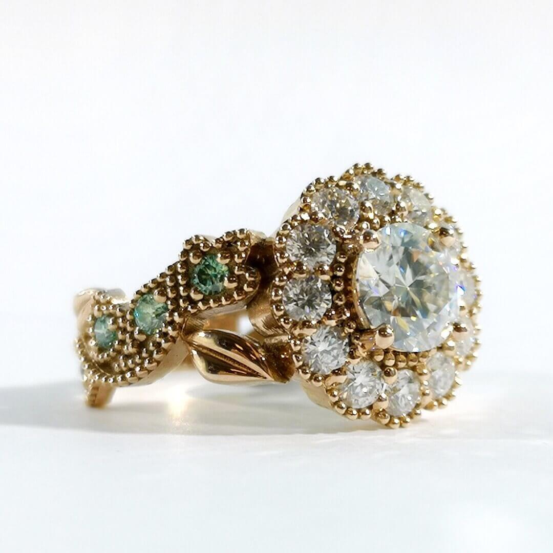 Luxury Gold Ring White and Blue Moissanites - SOPHYGEMS