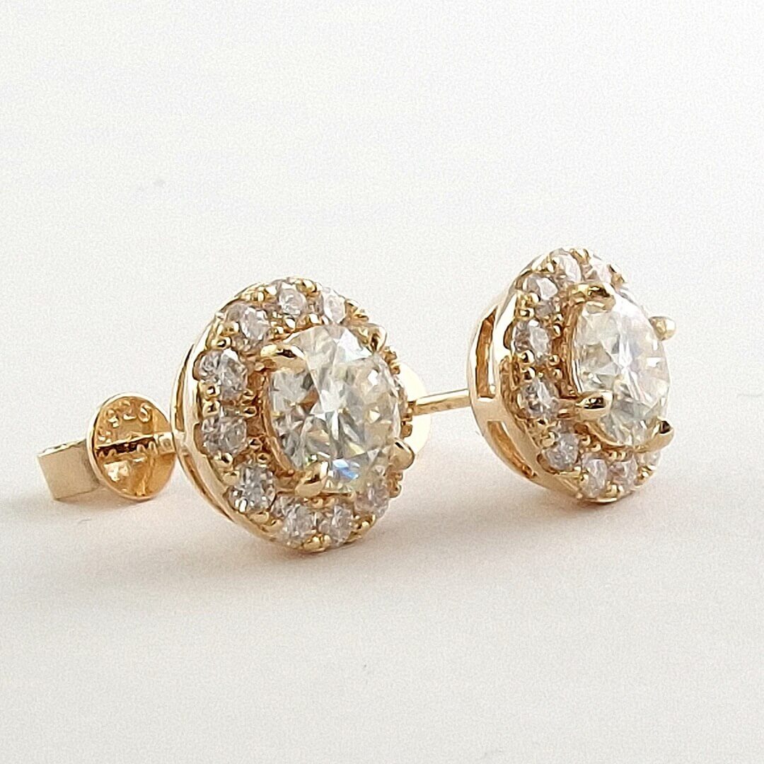 Moissanite Halo Earrings Rose Gold Vermeil 14K - SOPHYGEMS