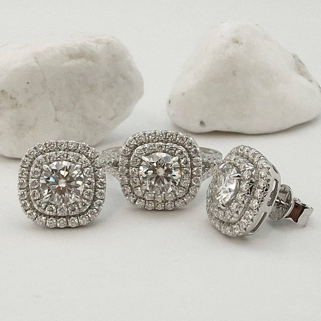 Moissanite Silver Ring and Earrings - SOPHYGEMS