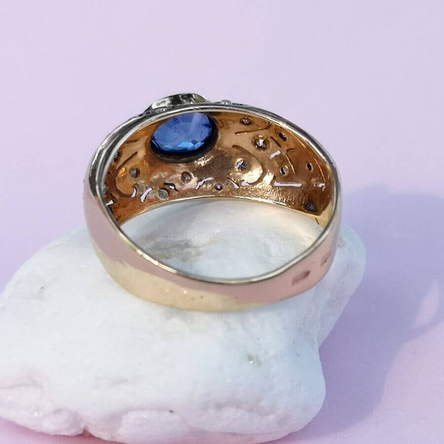 Natural Sapphire and Diamonds Vintage Gold Ring - SOPHYGEMS