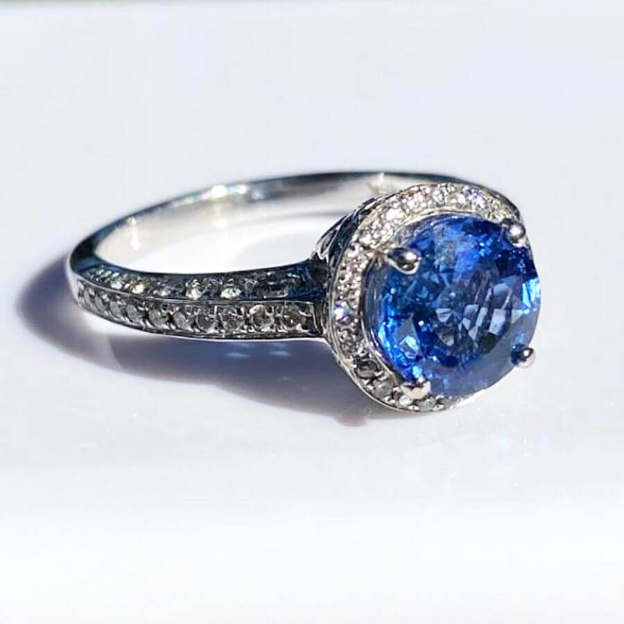 Natural Sapphire & Diamond 18K White Gold Ring - SOPHYGEMS