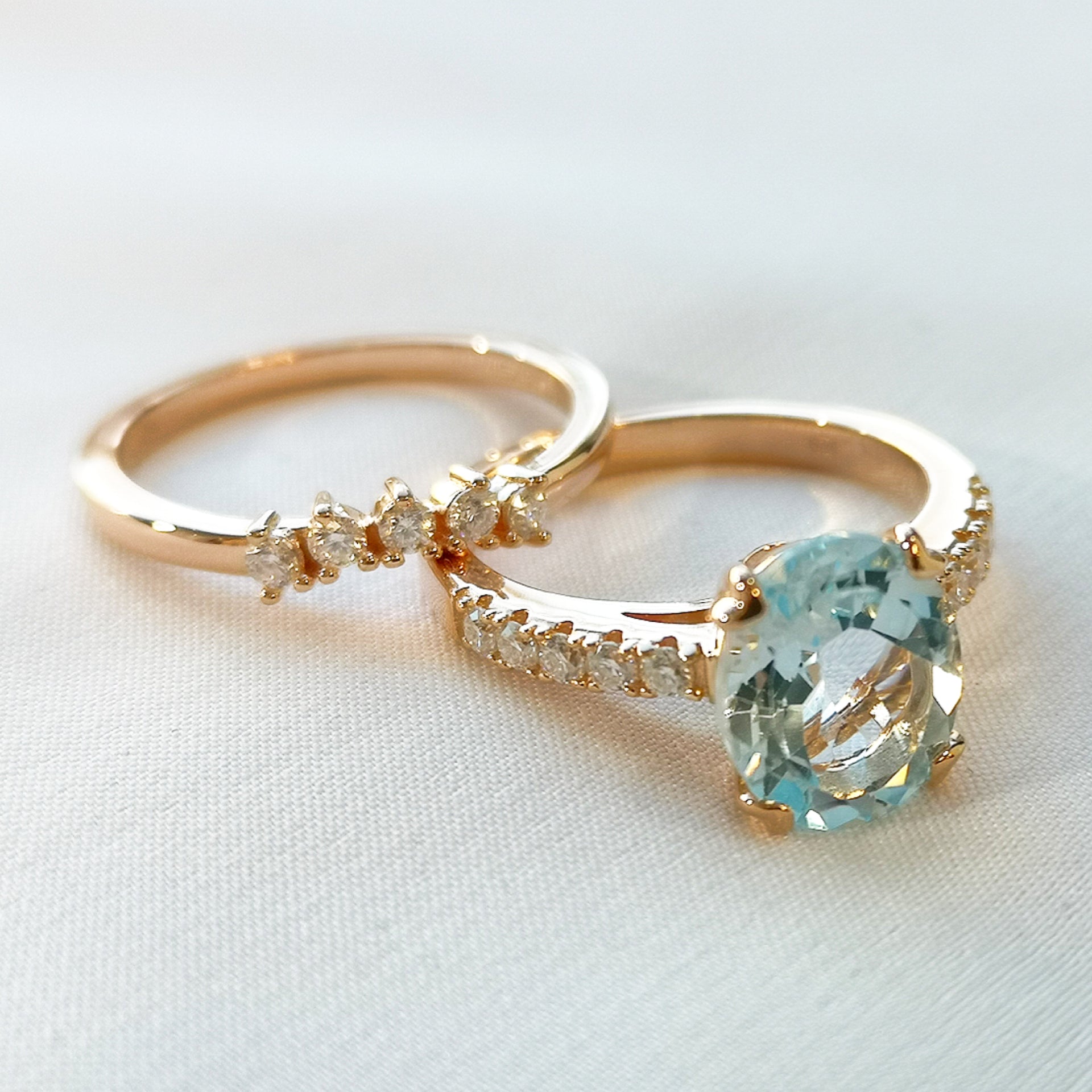 Oval Topaz & Moissanite 14K Gold Vermeil Ring Bundle - SOPHYGEMS
