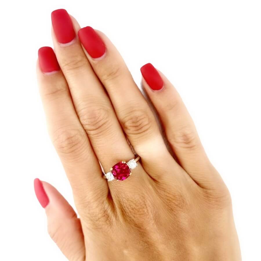 Pink Sapphire & Moissanite Fashion Silver Ring - SOPHYGEMS