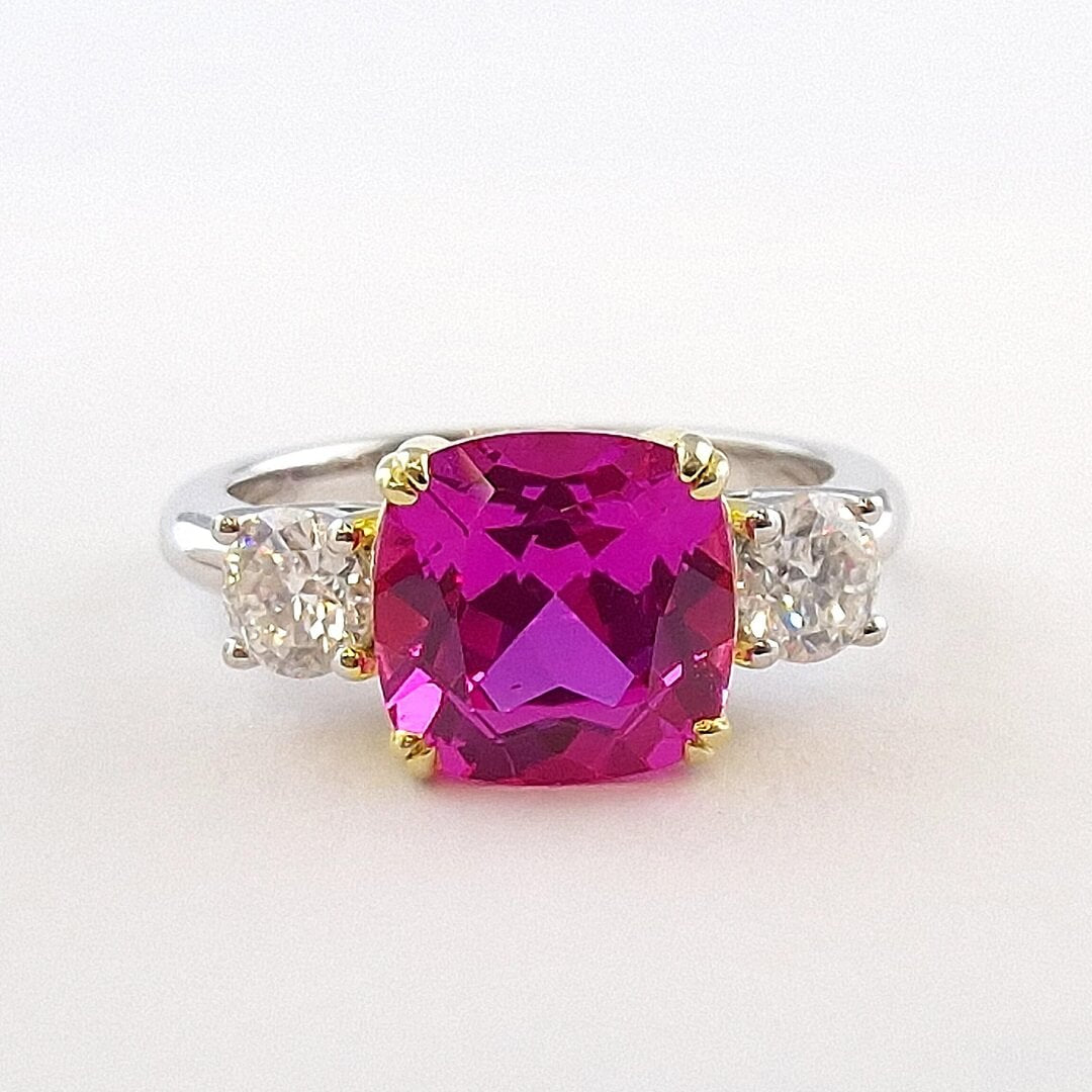 Pink Sapphire Moissanites Fashion Silver Ring - SOPHYGEMS