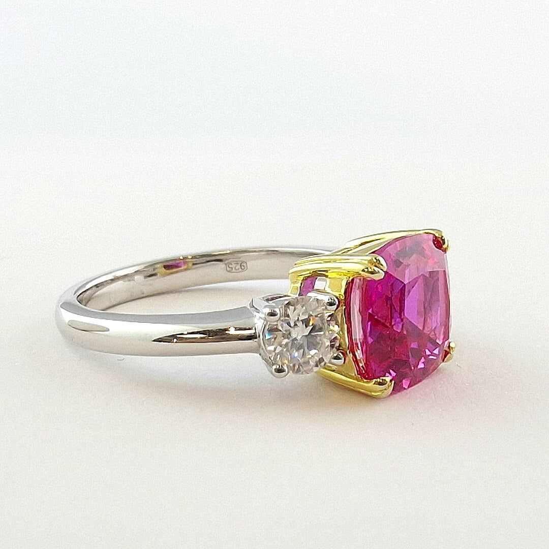 Pink Sapphire Moissanites Fashion Silver Ring - SOPHYGEMS