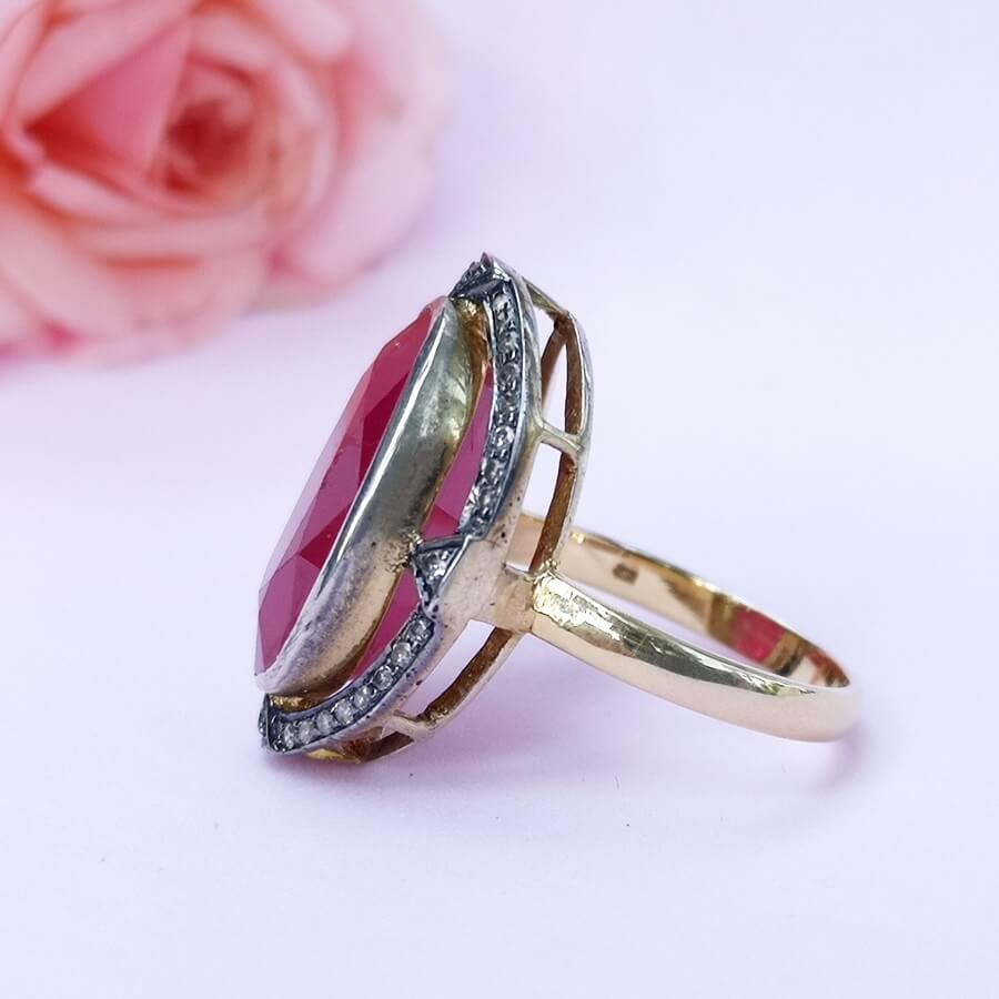 Red Ruby and Diamonds Gold Ring Handmade - SOPHYGEMS