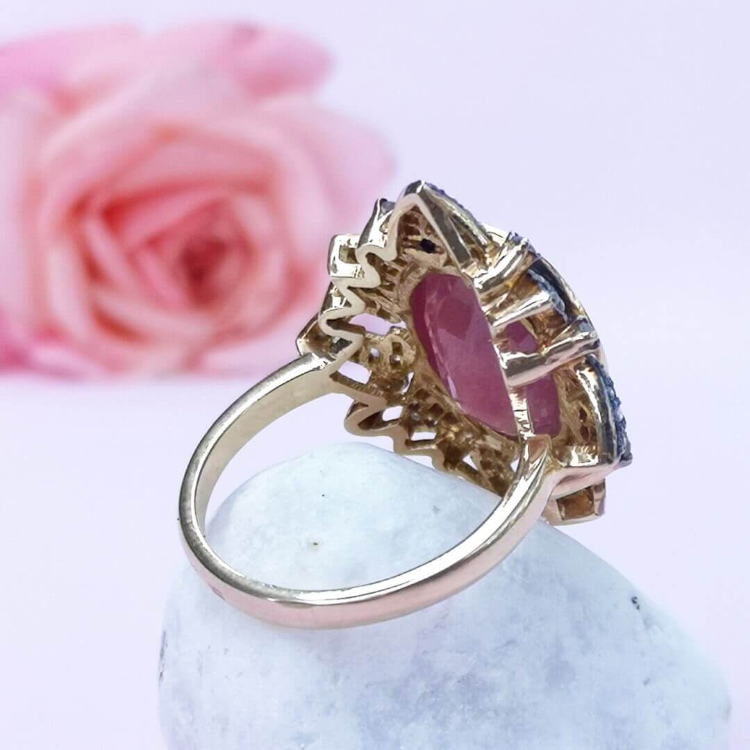Ruby and Diamonds 14K Gold Ring Vintage design - SOPHYGEMS