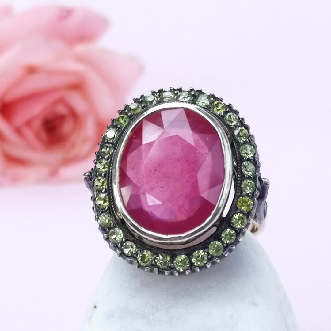 Ruby Diamonds Demantoids Vintage Gold Ring - SOPHYGEMS