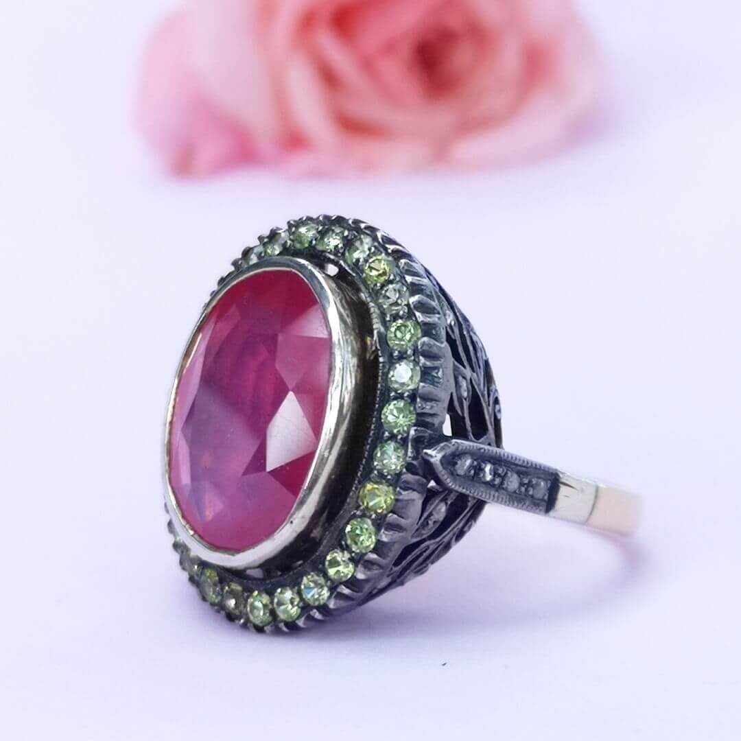 Ruby Diamonds Demantoids Vintage Gold Ring - SOPHYGEMS