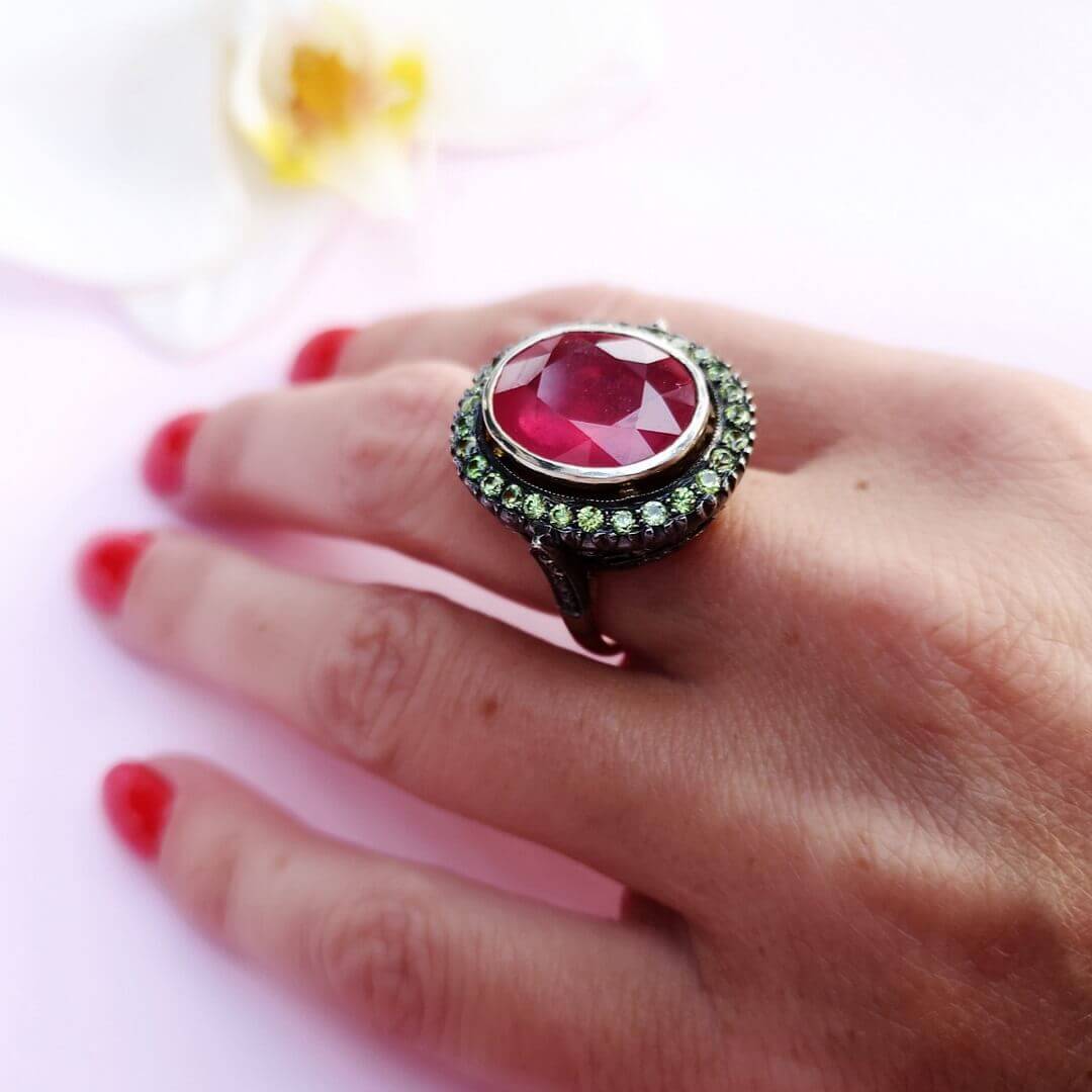 Ruby Diamonds Demantoids Vintage Gold Ring - SOPHYGEMS