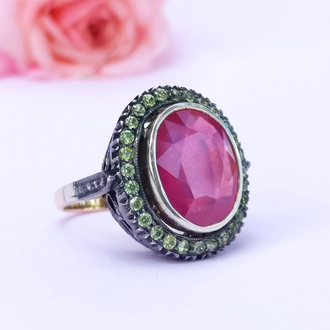 Ruby Diamonds Demantoids Vintage Gold Ring - SOPHYGEMS