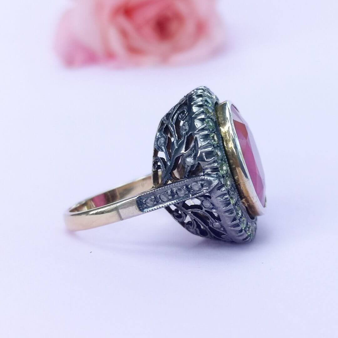 Ruby Diamonds Demantoids Vintage Gold Ring - SOPHYGEMS