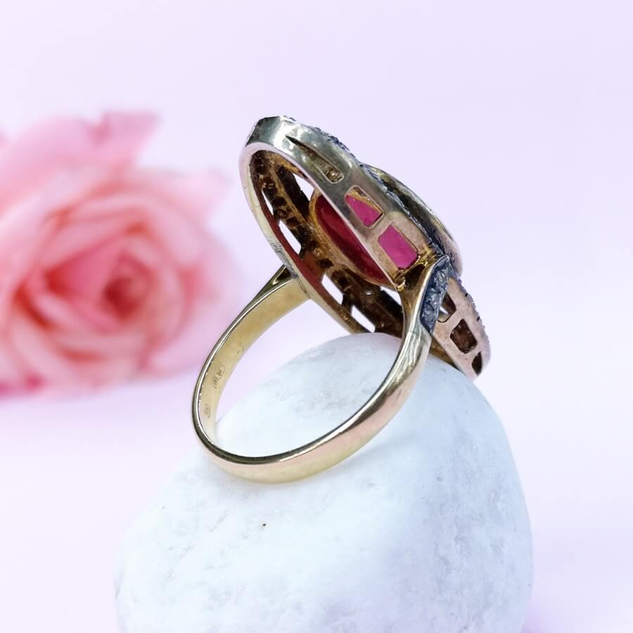Ruby & Diamonds Gold Ring Vintage Style - SOPHYGEMS