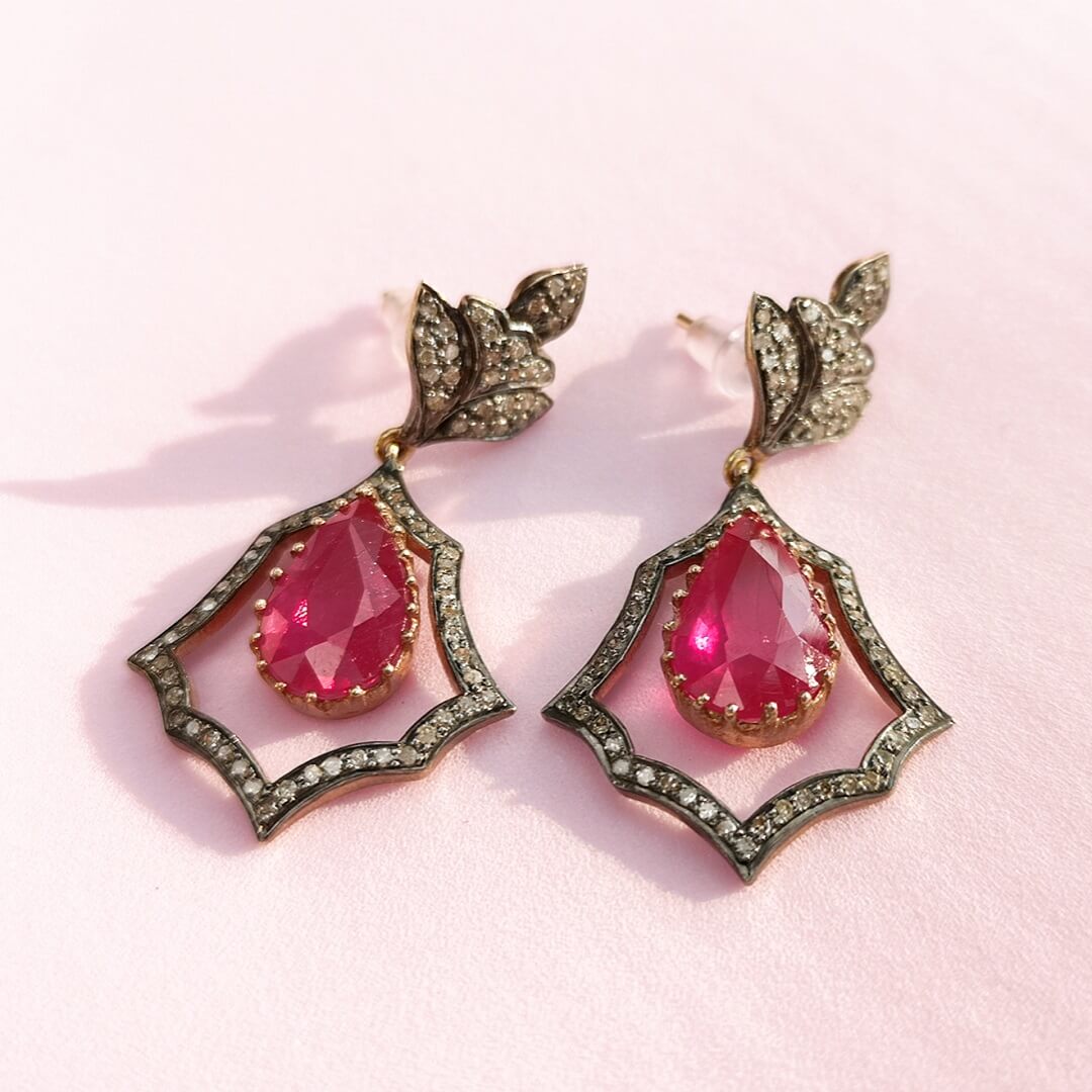 Ruby Diamonds Vintage Gold/Silver Earrings - SOPHYGEMS