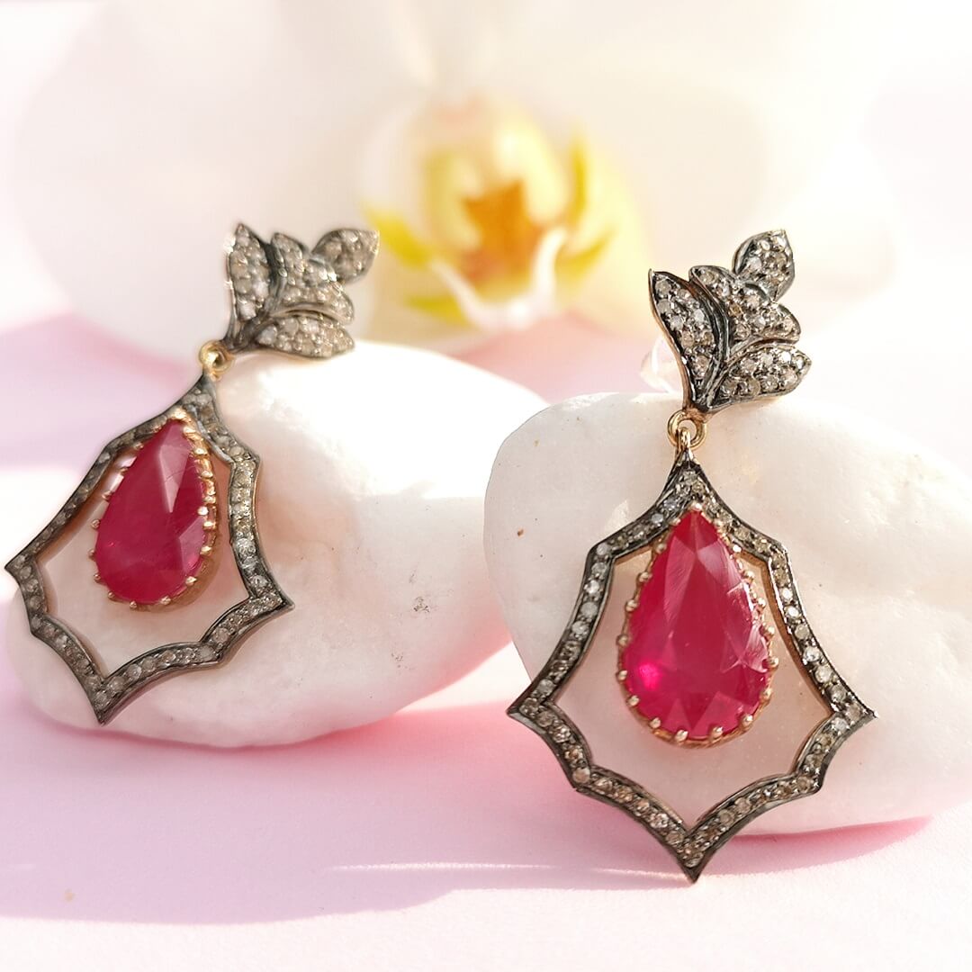Ruby Diamonds Vintage Gold/Silver Earrings - SOPHYGEMS