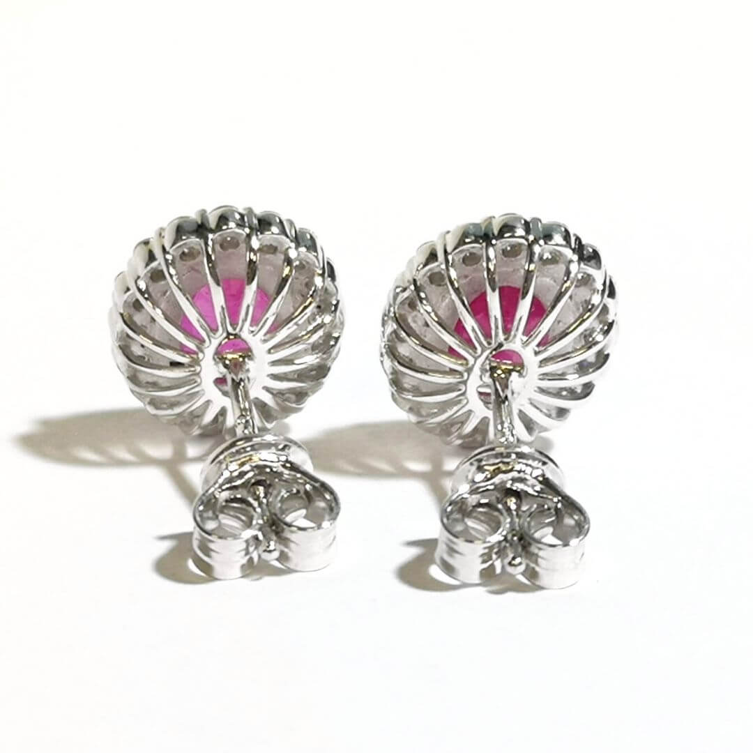 Ruby & Moissanite Halo Earrings Sterling Silver - SOPHYGEMS