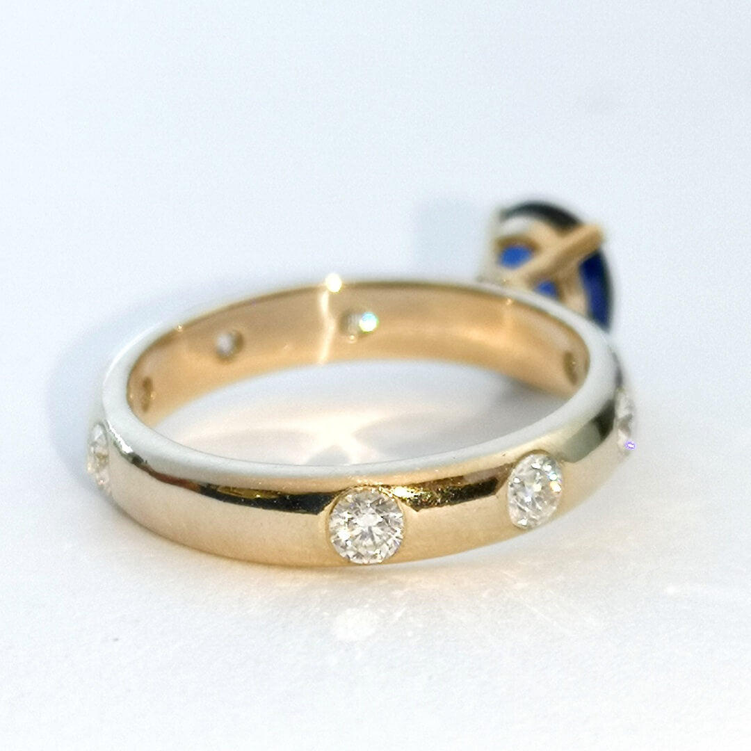 Sapphire and Moissanites Engagement Gold Ring - SOPHYGEMS