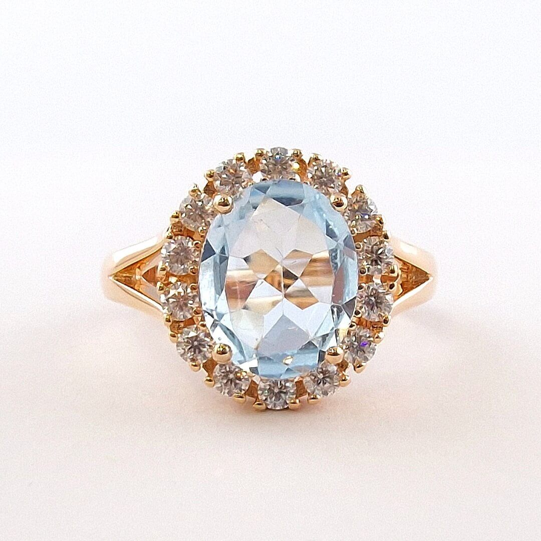Topaz Moissanites 14K Gold Vermeil Halo Ring - SOPHYGEMS