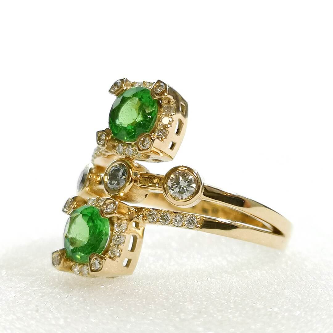 Tsavorite and Diamonds 14K Gold Ring - SOPHYGEMS