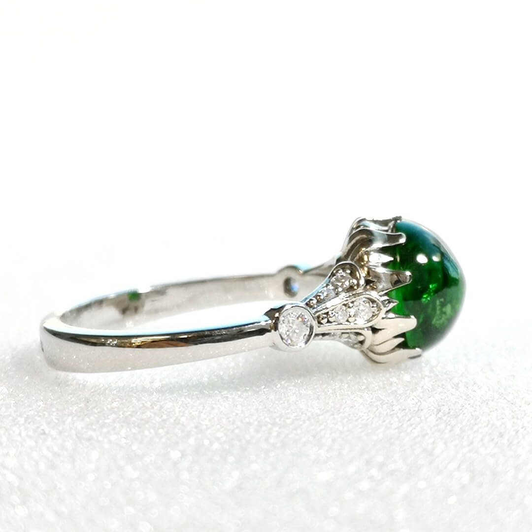 Tsavorite and Diamonds 14K White Gold Ring - SOPHYGEMS