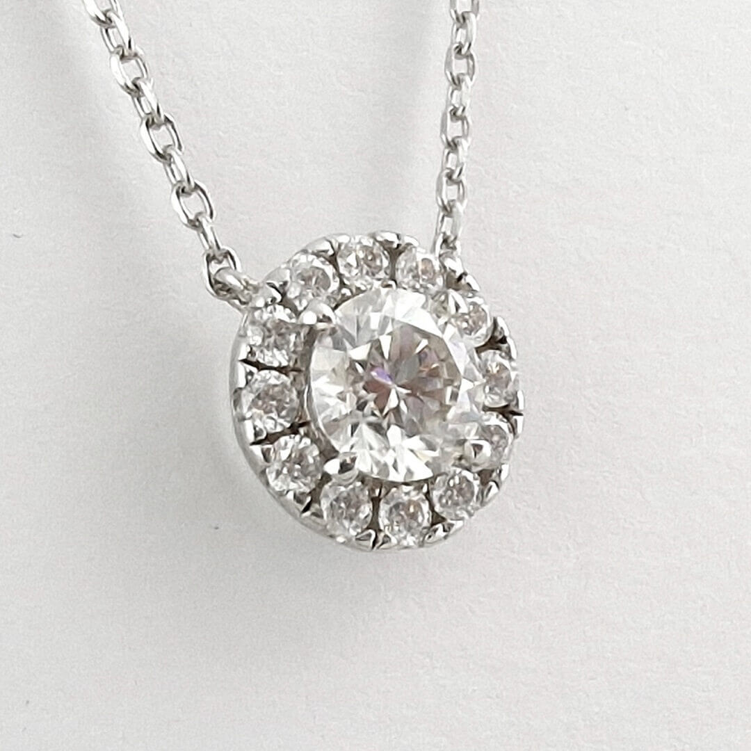 White Moissanite Halo Necklace Sterling Silver 925 - SOPHYGEMS