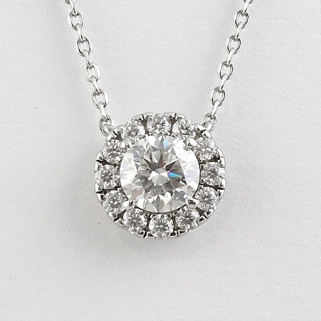 White Moissanite Halo Necklace Sterling Silver 925 - SOPHYGEMS