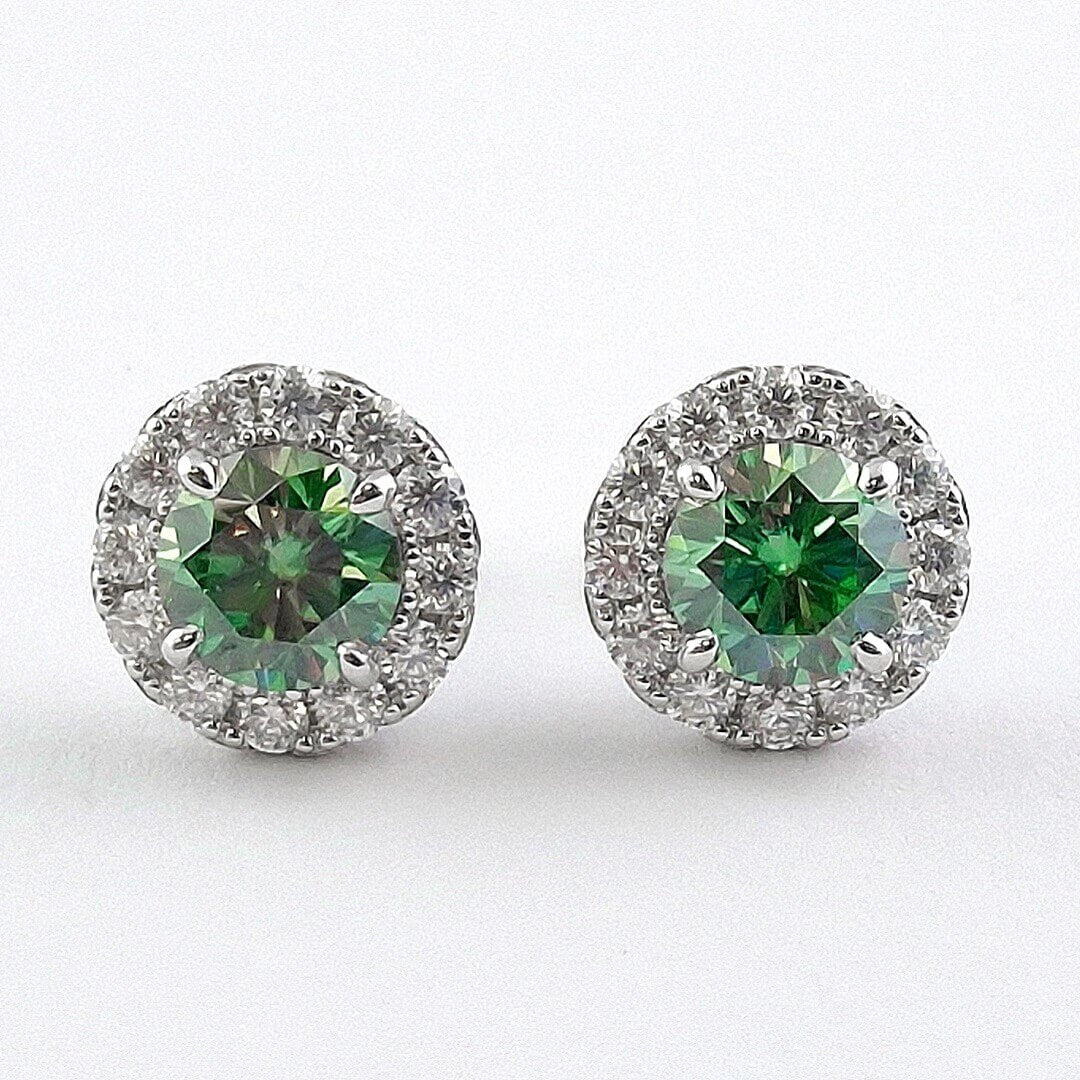 1 carat Green Moissanite Earrings Platinum Plated Silver 925 - SOPHYGEMS