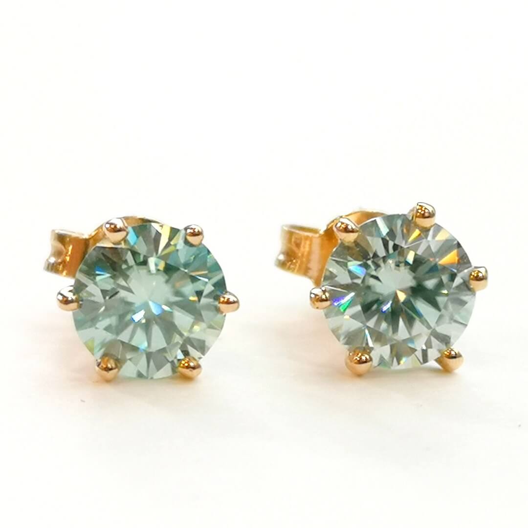 1ct Blue Moissanite Gold Stud Earrings - SOPHYGEMS