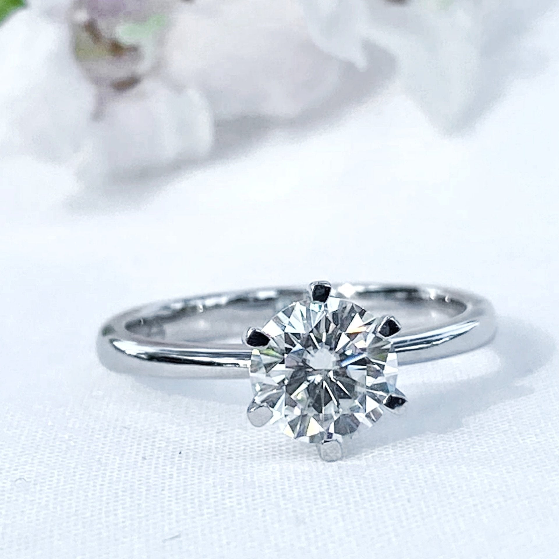 1ct Moissanite Engagement Ring Platinum Sterling Silver - SOPHYGEMS