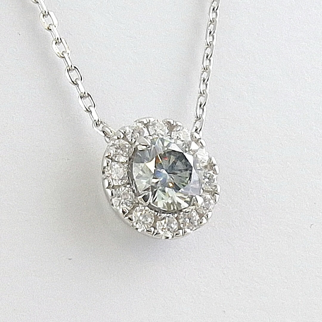 1ct Moissanite Halo Necklace Sterling Silver - SOPHYGEMS