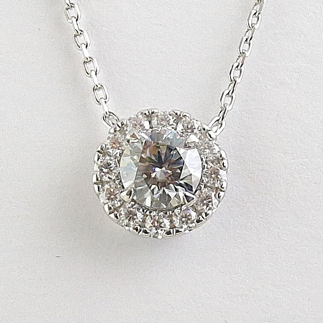 1ct Moissanite Halo Necklace Sterling Silver - SOPHYGEMS