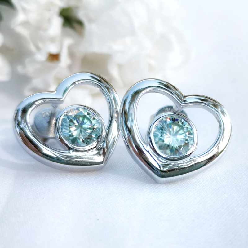 2ct Moissanite Fantasy Blue Earrings Big Heart - SOPHYGEMS