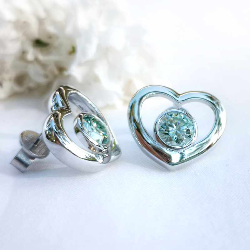 2ct Moissanite Fantasy Blue Earrings Big Heart - SOPHYGEMS