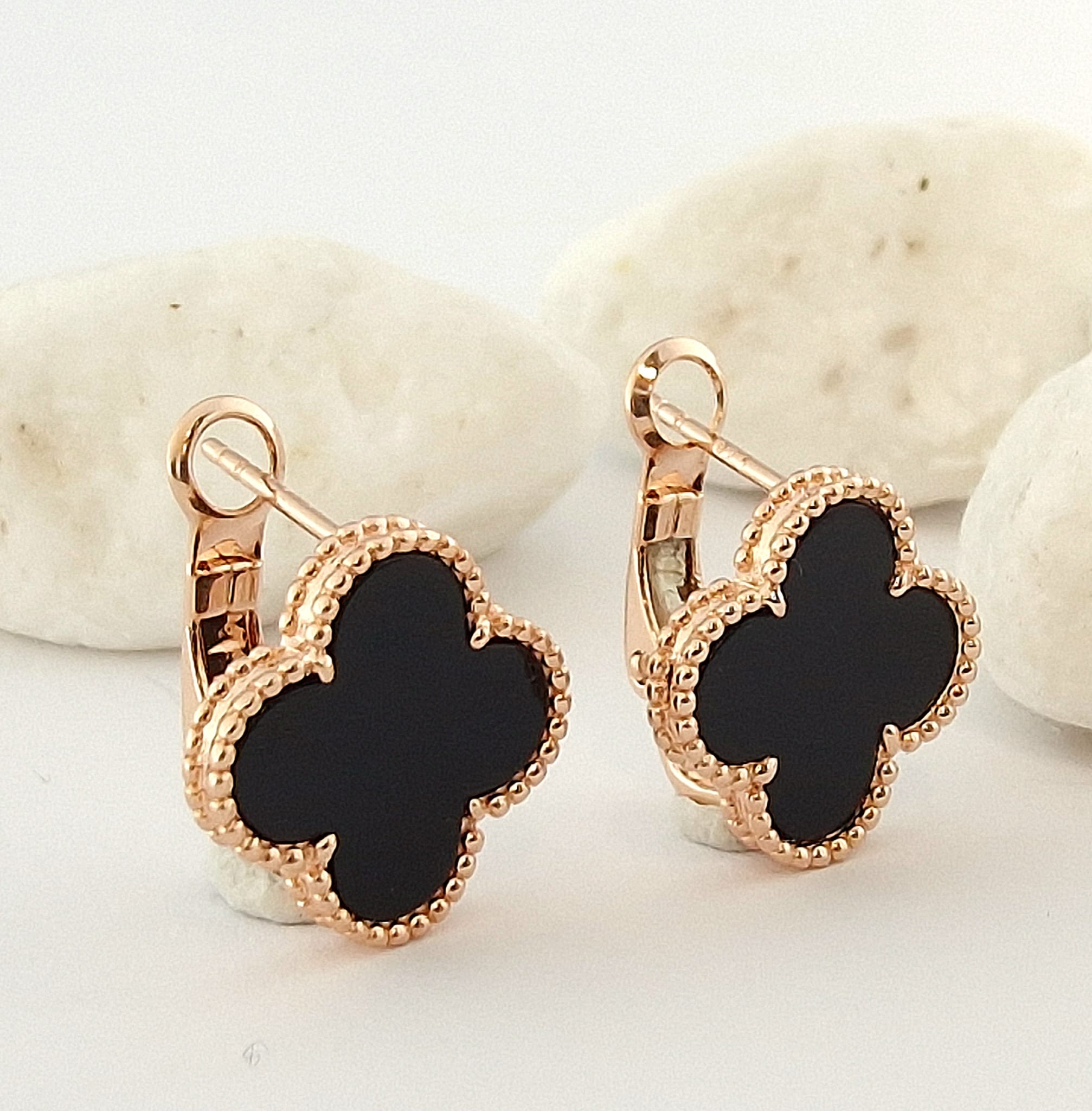 925 Sterling Silver Clover Earrings, Black Onyx - SOPHYGEMS