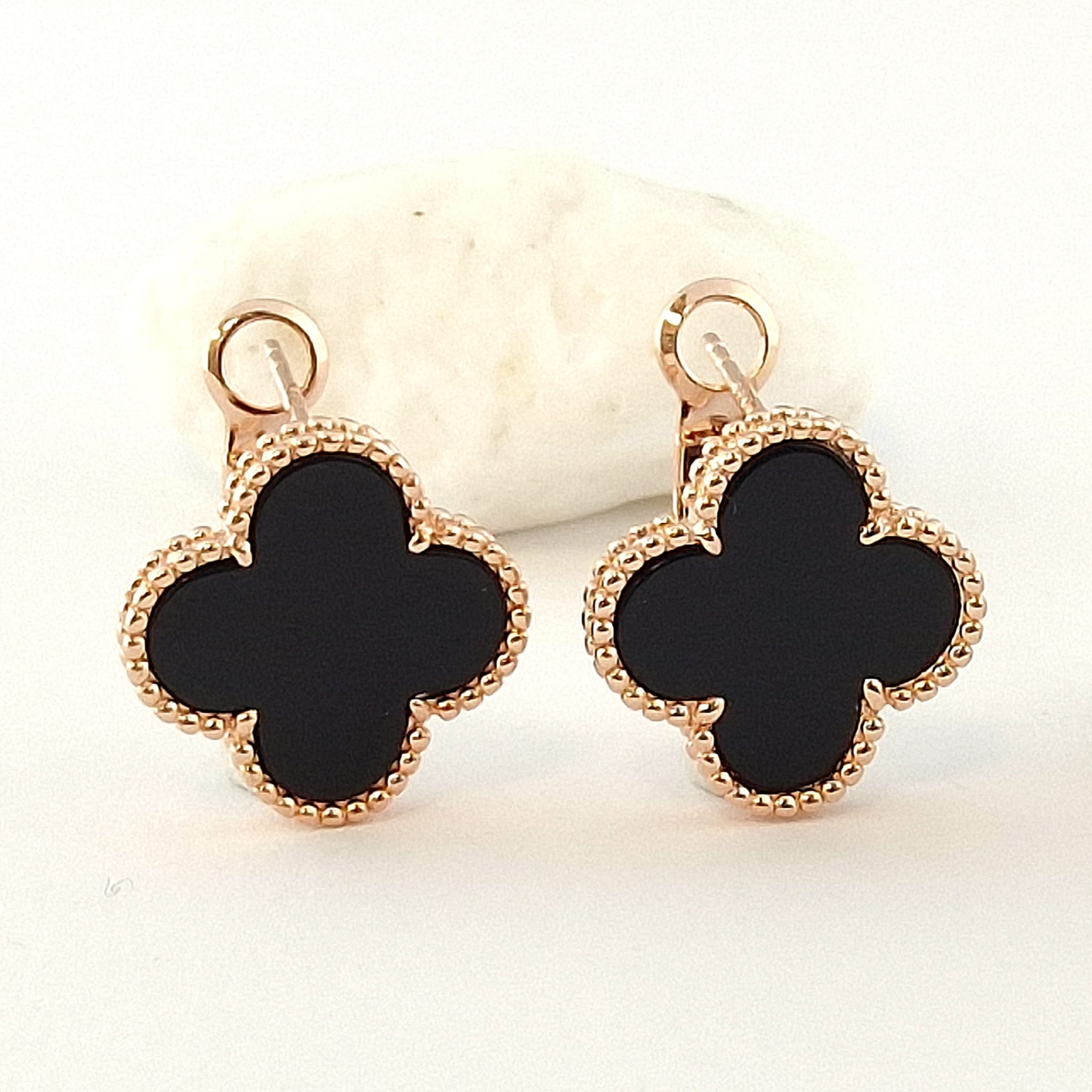 925 Sterling Silver Clover Earrings, Black Onyx - SOPHYGEMS