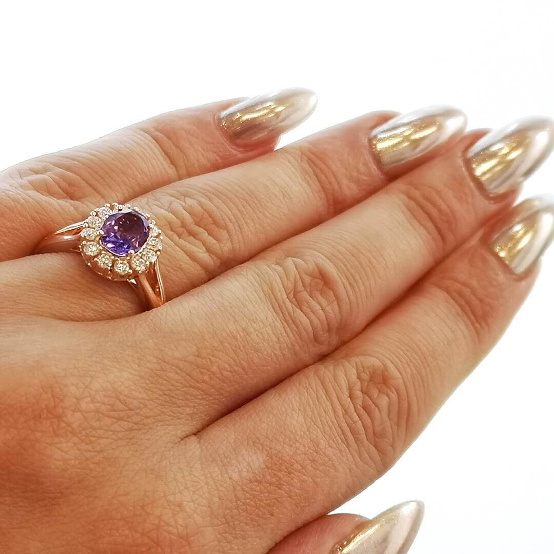 Amethyst and Moissanites 14K Gold Vermeil Silver Ring - SOPHYGEMS