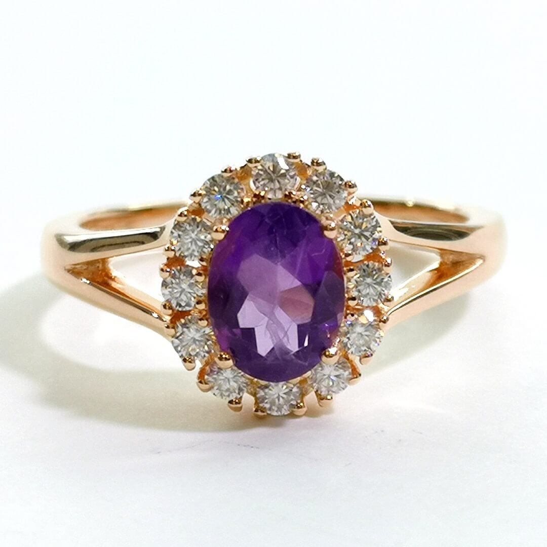 Amethyst and Moissanites 14K Gold Vermeil Silver Ring - SOPHYGEMS