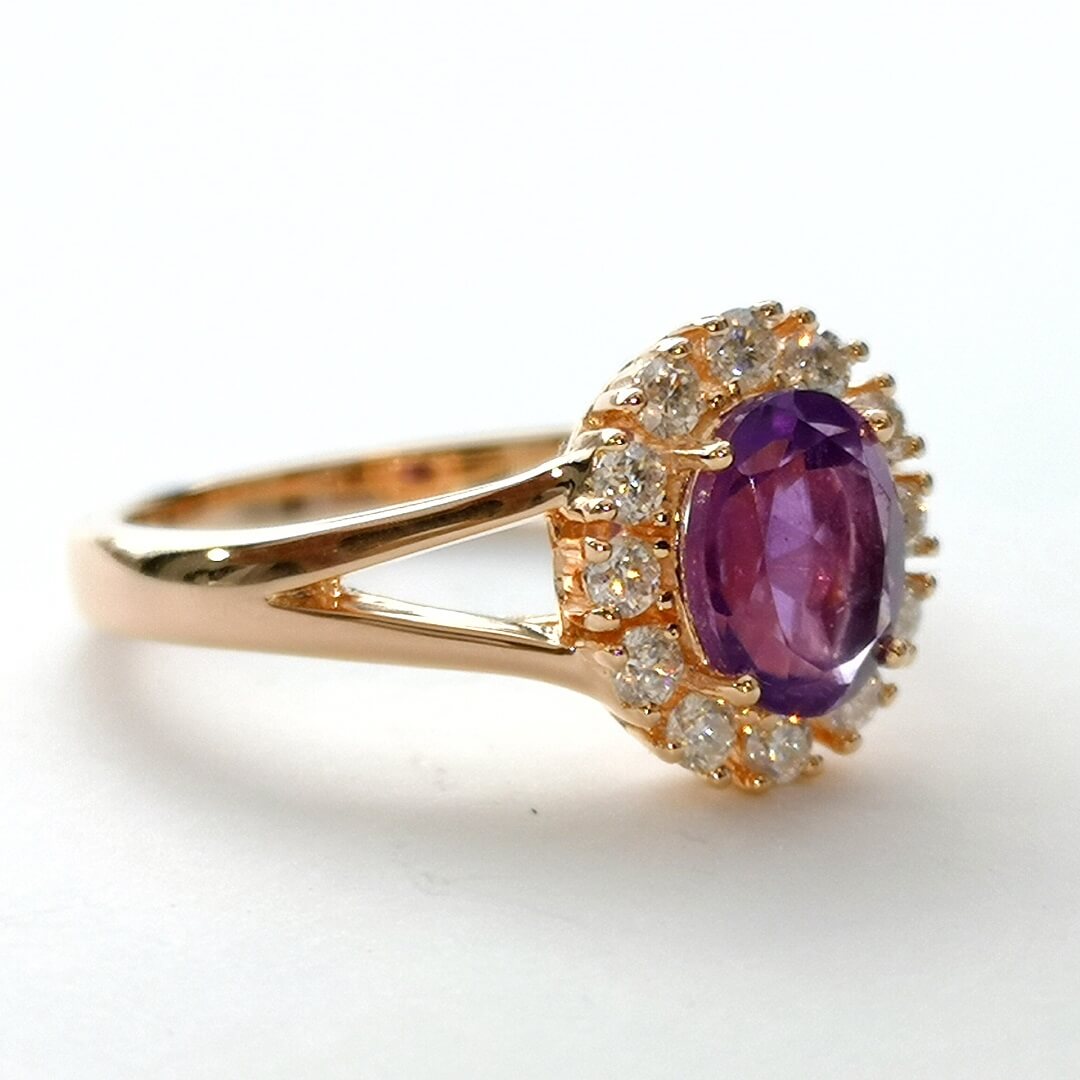 Amethyst and Moissanites 14K Gold Vermeil Silver Ring - SOPHYGEMS