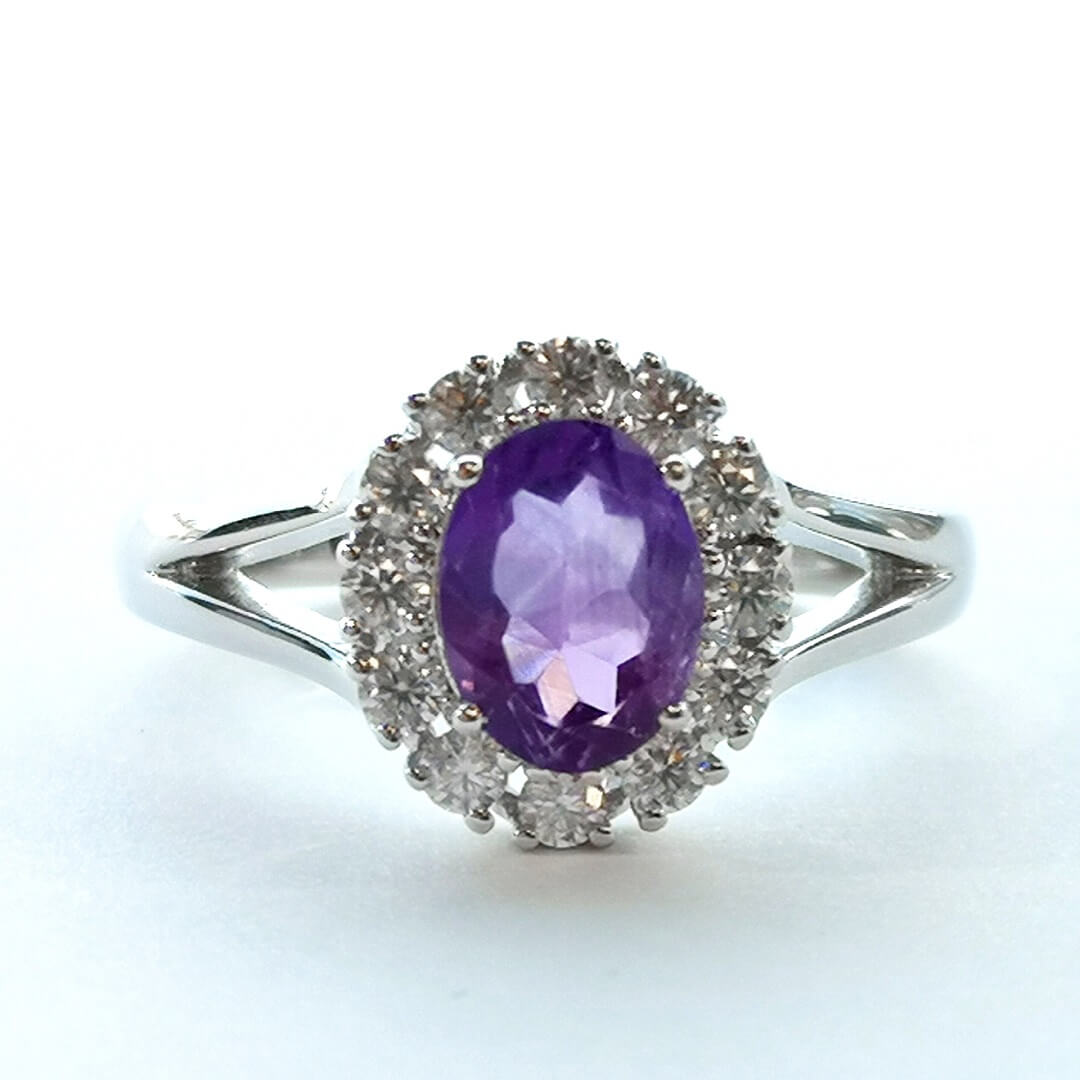 Amethyst and Moissanites 925 Sterling Silver Ring - SOPHYGEMS