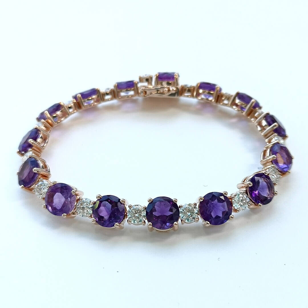 Amethyst & Moissanite Bracelet Gold Vermeil 14K - SOPHYGEMS