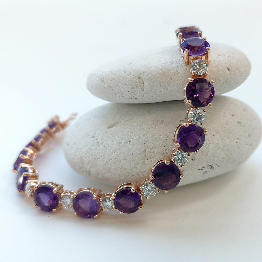 Amethyst & Moissanite Bracelet Gold Vermeil 14K - SOPHYGEMS