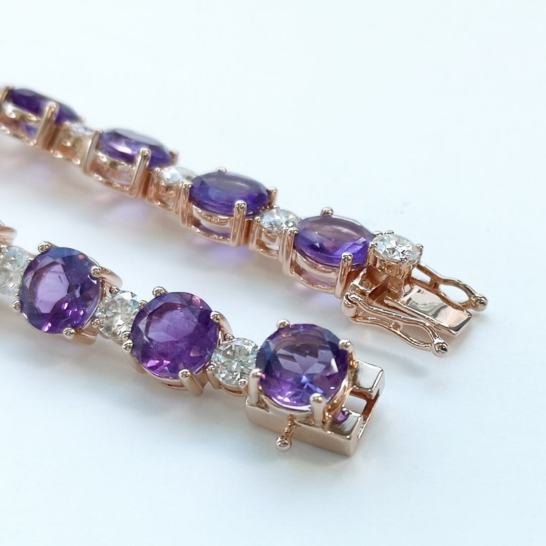 Amethyst & Moissanite Bracelet Gold Vermeil 14K - SOPHYGEMS