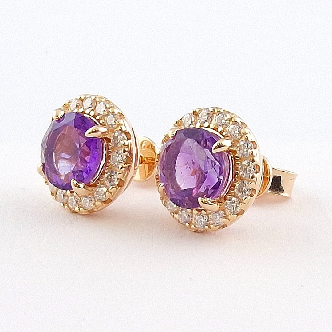 Amethyst & Moissanite Earrings 14K Gold-plated Silver 925 - SOPHYGEMS