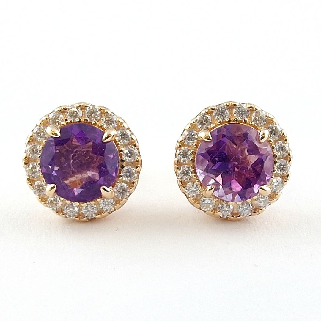 Amethyst & Moissanite Earrings 14K Gold-plated Silver 925 - SOPHYGEMS