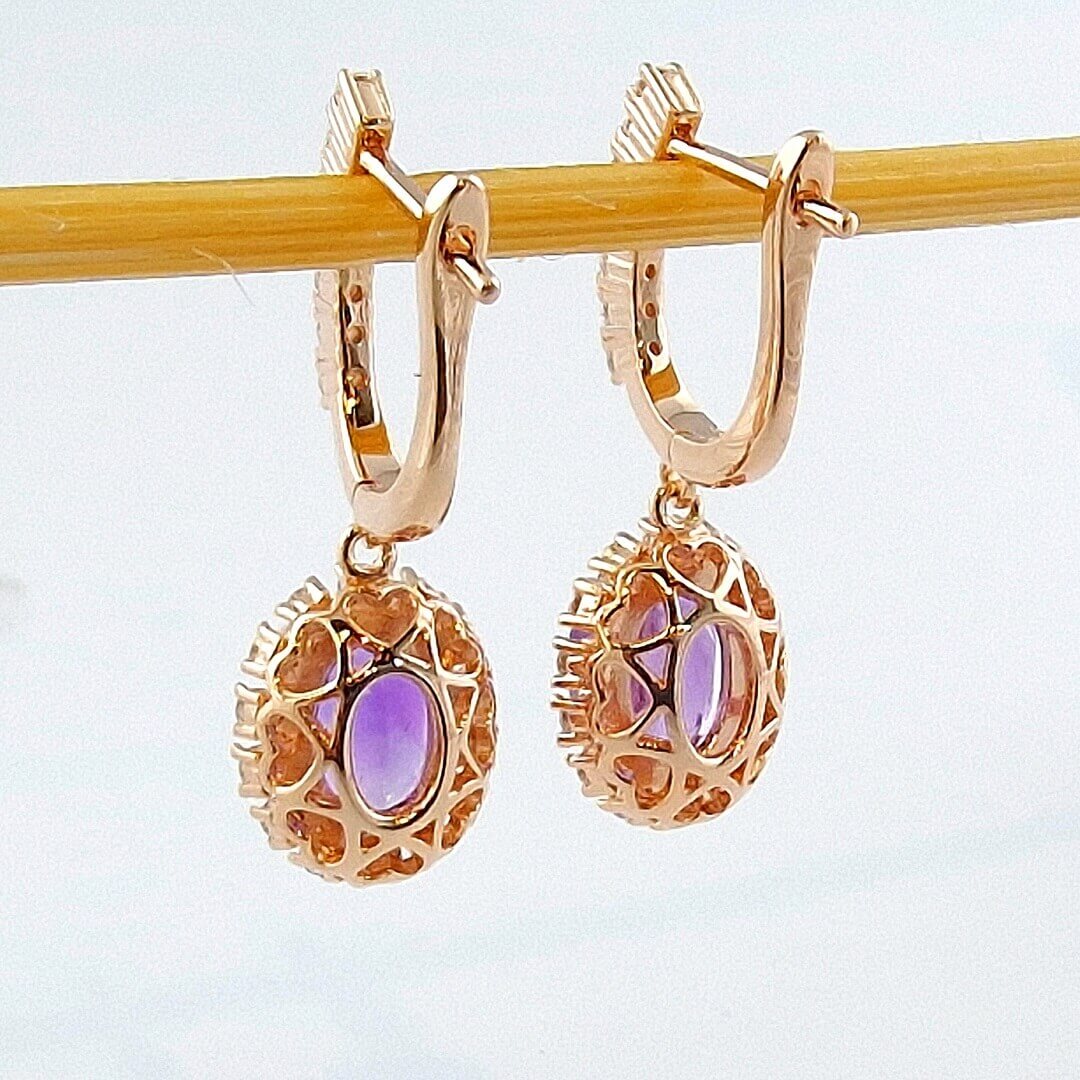 Amethyst & Moissanite Earrings 925 Silver Gold-plated - SOPHYGEMS